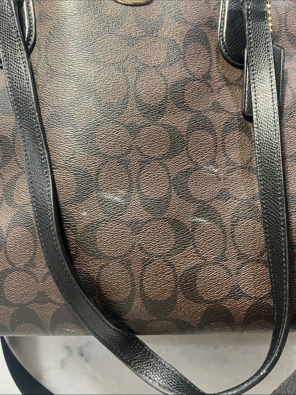 Coach Brown Signature Tote with Black Straps and Gold Hardware - Picture 4 of 7